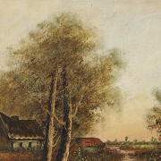 20th-century French school ‘Houses by the Lake’