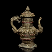 Tetera de bronce dorado y piedras