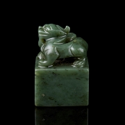 Spinach green jade seal ‘Mythical creature’, Qing dynasty