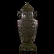 Large spinach green jade vase ‘Archaic Dragon’, Qing dynasty