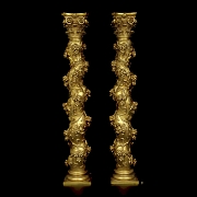 Pair of gilded wooden Solomonic columns, 20th century