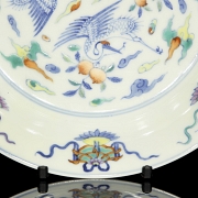 Glazed porcelain plate ‘Buddhist Emblems’, with Yongzheng mark