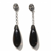 Pendientes de oro blanco de 18k con cuarzo fumé y diamantes