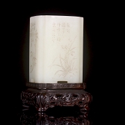 Porta pinceles de jade blanco de Hetian, dinastía Qing