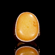 Gold-plated silver ring with Hetian jade, Qing dynasty