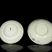 Dos platos de porcelana esmaltada en azul y blanco, dinastía Qing - 3