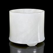 Bote para pinceles de jade blanco de Hetian, Dinastía Qing