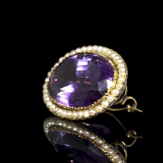 Broche de oro de 14 k con amatista y perlas, estilo Victoriano