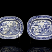 Pair of Willow Pattern trays, ‘Improved Stoneware’, 19th-20th century
