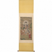 Chinese painting ‘Guanyin on a celestial lion’, signed Jin Liying