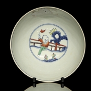 Polychrome porcelain bowl, ‘Children's Games’, with Chenghua mark