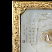 Panel de jade blanco y bronce dorado