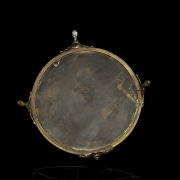 Longwy, bronze and glazed ceramic inkwell, 20th century