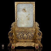 Panel de jade blanco y bronce dorado