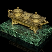 Louis XIV style scribe's desk on malachite, 19th century - 1
