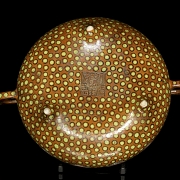 Polychrome ceramic incense burner, ‘Leaves,’ with Qianlong seal