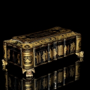 Chinese lacquered wooden game box, late 19th century