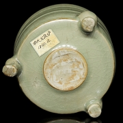 Recipiente trípode de cerámica con vidriado celadón, estilo Ge yao