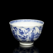 Taza de porcelana con vidriado azul y blanco