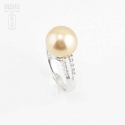 Anillo en oro 18k con diamantes y perla Australiana golden - 6