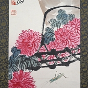 Chinese painting “Chrysanthemums and stone rock,” signed Qi Baishi