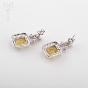 Excelentes pendientes de 18k oro blanco citrino con diamantes - 3