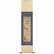 Pintura china “Bambú y mariposas”, con firma Yu Sheng