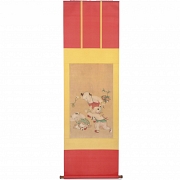 Pintura china “Niños con granada y sapo”, con firma Yao Wenhan