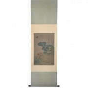 Chinese painting ‘Rock and Flowers with Butterfly’, signed Yu Xi