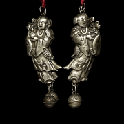Pair of silver-plated metal ‘Characters’ pendants, Qing dynasty