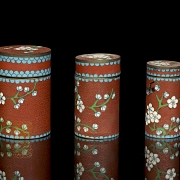 Tres recipientes de cloisonné, s.XX - 4