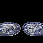 Pair of Willow Pattern trays, ‘Improved Stoneware’, 19th-20th century