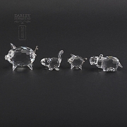 Juego de cuatro figuras en cristal de Swarovski, dos cerdos, hipopótamo y castor - 5