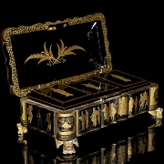 Chinese lacquered wooden game box, late 19th century