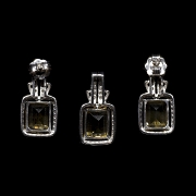 Juego de colgante y pendientes en oro blanco de 18K con citrinos y diamantes