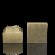 Juego de nueve sellos con caja de jade, dinastía Qing