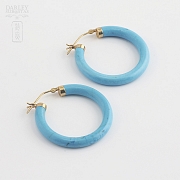 Pendientes aros oro amarillo 18k y turquesa natural - 2