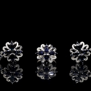 Conjunto en oro blanco de 18K con zafiros y diamantes