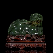 Pareja de figuras de jade verde espinaca 