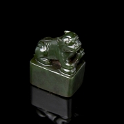 Spinach green jade seal ‘Beast’, Qing dynasty