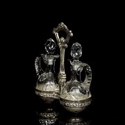 Juego de vinagrera y aceitera de cristal y plata, s.XX