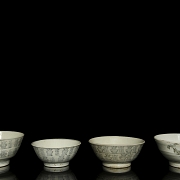 Cuatro cuenco de cerámica china, dinastía Ming