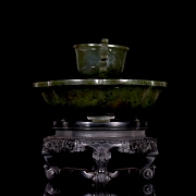 Conjunto de taza y plato de jade espinaca 
