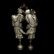 Pair of silver-plated metal ‘Characters’ pendants, Qing dynasty - 2