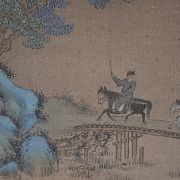 Chinese painting ‘Landscape with horsemen’, signed Wen Boren