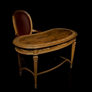 Mesa de despacho riñón con sillón, estilo Luis XVI, s.XX