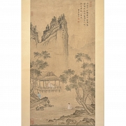 Chinese silk painting, ‘Scene on the Lake’, signed Tan Yin