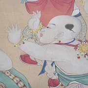 Pintura china “Niños con granada y sapo”, con firma Yao Wenhan