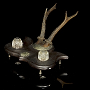 Victorian writing desk made of wood and stag antler - 3