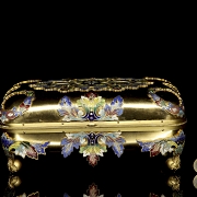 Antique jewellery box in gilded bronze and champlevé